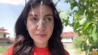 Crazy Girl Sucking Dick in the Bushes - Huge Facial Public Cumwalk