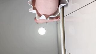 Big tits big ass all natural beautiful college girl in a see through white dress flashes her long legs and panties