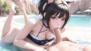 Curvy Catgirl in Blue Bikini