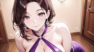 Prone intimacy with a curvaceous figure in purple