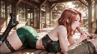 Redhead in Lace and Boots Receives Deep Creampie