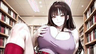 Anime Student in Plaid Skirt Enjoys Quiet Library Encounter