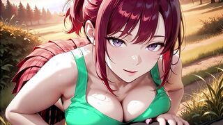 Redhead in Plaid Skirt Takes Deepthroat in the Woods