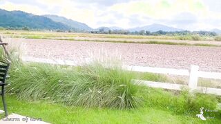 Taking a bath in the middle of a rice field.