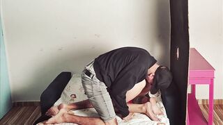 Blindfolded wife calls friend during intimate moment