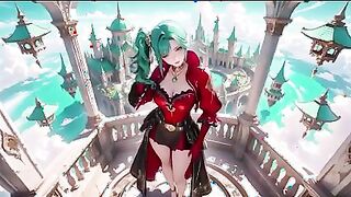 Green-Haired Warrior on Floating Terrace