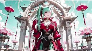 Green-Haired Warrior on Floating Terrace