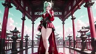 Green-Haired Warrior on Floating Terrace