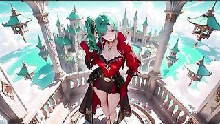 Green-Haired Warrior on Floating Terrace