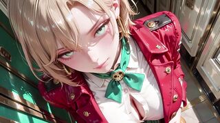 Futuristic Commander in Crimson Leather Uniform