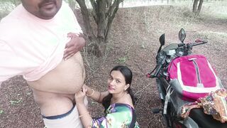 Couple enjoys intimate moment outdoors