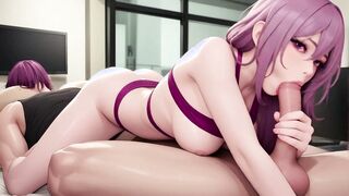AI Generated - Pink Hair Lingerie Big Tits Sloppy Blowjob Creampie ???