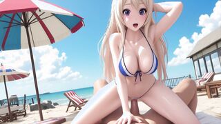 AI Generated - Blonde Beach Girl Massive Boobs Titfuck Cum Everywhere