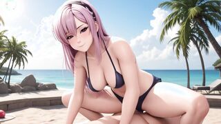 AI Generated - Pink Hair Bikini Sloppy Blowjob Wet Beach POV
