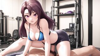 AI Generated - Purple Hair Fitness Girl Sloppy Titfuck Massive Boobs