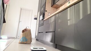 Super short school uniform skirt makes the hottest cheerleader from college even more hotter in the kitchen and cameras are everywhere
