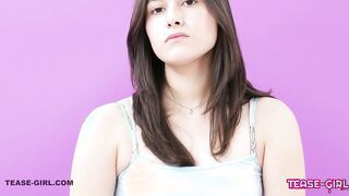 Cute Teen Brunette goes to interview & cums HARD