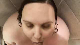 Wife blows me in shower then takes it in the ass for a second time!