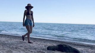 Wife Fucks Husband and His Friend on Public Beach and Gets Double Creampie /