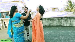 18yrs Tamil boy fucking two beautiful milf bhabhis together at Holi festival
