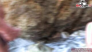 French amateur threesome ffm at the beach with skinny teens
