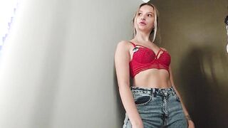 a Young Girl with Elastic Tits Checks Out Bras in the Fitting Room