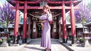Kimono Figure Kneels Beneath Torii Gate