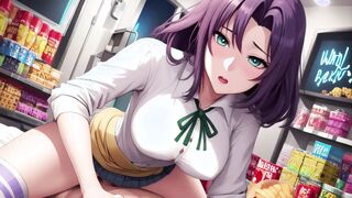 Purple Hair Deepthroat in Convenience Store