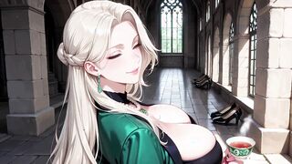 Kneeling on Silk in Emerald and Pearl