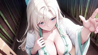 Kneeling Maid in Sunlit Corridor