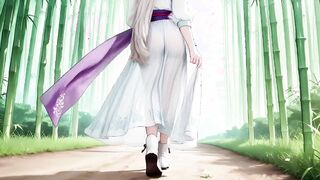 Kneeling Maid in Sunlit Corridor
