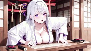 Silver-Haired Miko in Half-Open Kimono