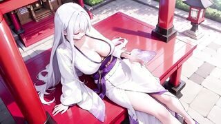 Silver-Haired Miko in Half-Open Kimono