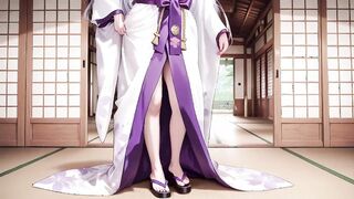 Silver-Haired Miko in Half-Open Kimono
