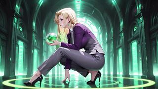 Boss in Purple Suit Adjusts Skirt in Private