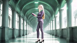 Boss in Purple Suit Adjusts Skirt in Private