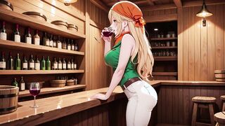 Blonde Pirate Captain in Green Uniform on Sunny Deck