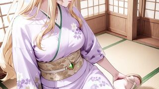 Blonde Kneeling Barefoot Under Red Torii Gate