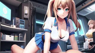 Big Tits Blue Uniform Babe Spread Legs Wet Pussy Hardcore